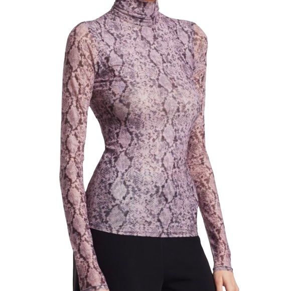 CINQ A SEPT Python Mesh Long Sleeve Turtleneck Top Small - Picture 2 of 9